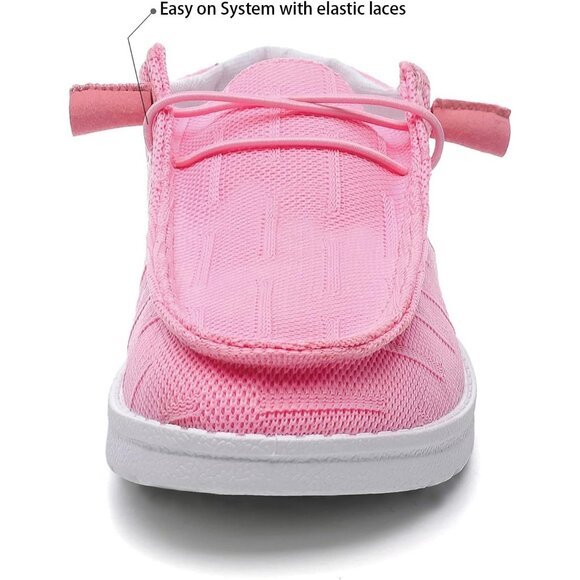 Women's Rose Red Casual Slip On Deck Canvas Loafers Sneakers Boot Shoes - Picture 3 of 7